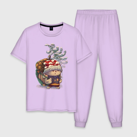 Мужская пижама хлопок с принтом Милый зимний лесной зверек в Тюмени, 100% хлопок | брюки и футболка прямого кроя, без карманов, на брюках мягкая резинка на поясе и по низу штанин
 | зима | лес | мультик | новый год | персонаж | рождество | теплый | шапка