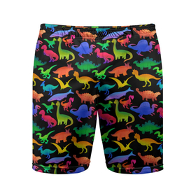 Мужские шорты спортивные с принтом Яркие динозавры в Белгороде,  |  | дино | динозавры | диносы | разноцветные | хищные | цветные | юрский период