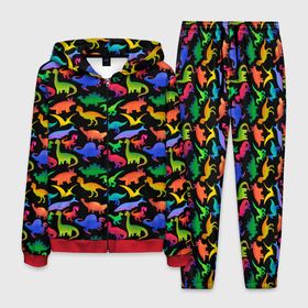 Мужской костюм 3D с принтом Яркие динозавры в Белгороде, 100% полиэстер | Манжеты и пояс оформлены тканевой резинкой, двухслойный капюшон со шнурком для регулировки, карманы спереди | дино | динозавры | диносы | разноцветные | хищные | цветные | юрский период