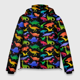 Мужская зимняя куртка 3D с принтом Яркие динозавры в Петрозаводске, верх — 100% полиэстер; подкладка — 100% полиэстер; утеплитель — 100% полиэстер | длина ниже бедра, свободный силуэт Оверсайз. Есть воротник-стойка, отстегивающийся капюшон и ветрозащитная планка. 

Боковые карманы с листочкой на кнопках и внутренний карман на молнии. | дино | динозавры | диносы | разноцветные | хищные | цветные | юрский период