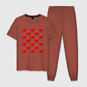 Мужская пижама хлопок с принтом красные звезды в Новосибирске, 100% хлопок | брюки и футболка прямого кроя, без карманов, на брюках мягкая резинка на поясе и по низу штанин
 | 23 февраля | армейские | все | звезды | милитари | силовые структуры