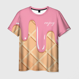 Мужская футболка 3D с принтом Мороженое Рожок в Курске, 100% полиэфир | прямой крой, круглый вырез горловины, длина до линии бедер | enjoy | вафля | мороженко | мороженое | рожок | удовольствие | я мороженое