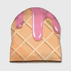 Шапка 3D с принтом Мороженое Рожок , 100% полиэстер | универсальный размер, печать по всей поверхности изделия | enjoy | вафля | мороженко | мороженое | рожок | удовольствие | я мороженое
