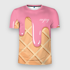 Мужская футболка 3D спортивная с принтом Мороженое Рожок в Курске, 100% полиэстер с улучшенными характеристиками | приталенный силуэт, круглая горловина, широкие плечи, сужается к линии бедра | enjoy | вафля | мороженко | мороженое | рожок | удовольствие | я мороженое