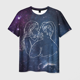 Мужская футболка 3D с принтом Ты моя вселенная в Курске, 100% полиэфир | прямой крой, круглый вырез горловины, длина до линии бедер | 14 февраля | spase | влюблённые | девушка | космос | линии | любовь | отношения | парень | поцелуй | романтика