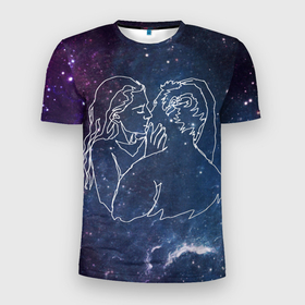 Мужская футболка 3D спортивная с принтом Ты моя вселенная в Новосибирске, 100% полиэстер с улучшенными характеристиками | приталенный силуэт, круглая горловина, широкие плечи, сужается к линии бедра | 14 февраля | spase | влюблённые | девушка | космос | линии | любовь | отношения | парень | поцелуй | романтика