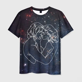 Мужская футболка 3D с принтом Ты мой космос , 100% полиэфир | прямой крой, круглый вырез горловины, длина до линии бедер | 14 февраля | space | влюблённые | девушка | космос | линии | любовь | отношения | парень | поцелуй | романтика