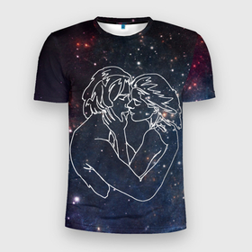Мужская футболка 3D спортивная с принтом Ты мой космос , 100% полиэстер с улучшенными характеристиками | приталенный силуэт, круглая горловина, широкие плечи, сужается к линии бедра | 14 февраля | space | влюблённые | девушка | космос | линии | любовь | отношения | парень | поцелуй | романтика