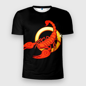 Мужская футболка 3D Slim с принтом Скорпион , 100% полиэстер с улучшенными характеристиками | приталенный силуэт, круглая горловина, широкие плечи, сужается к линии бедра | scorpio | zodiac signs | знаки зодиака | скорпион | черный фон