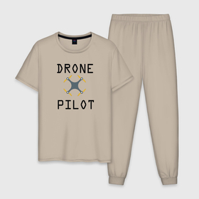 Мужская пижама хлопок с принтом Пилот дрона в Новосибирске, 100% хлопок | брюки и футболка прямого кроя, без карманов, на брюках мягкая резинка на поясе и по низу штанин
 | drone | беспилотник | дрон | квадракоптер