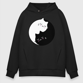 Мужское худи Oversize хлопок с принтом Yin and Yang cats в Курске, френч-терри — 70% хлопок, 30% полиэстер. Мягкий теплый начес внутри —100% хлопок | боковые карманы, эластичные манжеты и нижняя кромка, капюшон на магнитной кнопке | anime | cat | cats | kitten | love | philosophy | yang | yin | yoga | аниме | инь | йога | кот | котенок | котик | котики | коты | любовь | противоположность | сердце | философия | ян