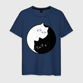 Мужская футболка хлопок с принтом Yin and Yang cats , 100% хлопок | прямой крой, круглый вырез горловины, длина до линии бедер, слегка спущенное плечо. | anime | cat | cats | kitten | love | philosophy | yang | yin | yoga | аниме | инь | йога | кот | котенок | котик | котики | коты | любовь | противоположность | сердце | философия | ян