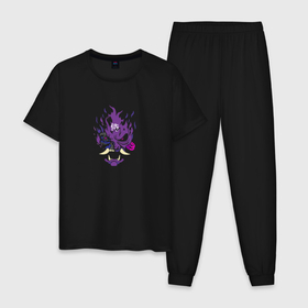 Мужская пижама хлопок с принтом Samurai - purple , 100% хлопок | брюки и футболка прямого кроя, без карманов, на брюках мягкая резинка на поясе и по низу штанин
 | Тематика изображения на принте: cyberpunk 2077 | samurai | киберанк 2077 | огонь | пламя | самурай