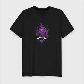 Мужская футболка хлопок Slim с принтом Samurai - purple , 92% хлопок, 8% лайкра | приталенный силуэт, круглый вырез ворота, длина до линии бедра, короткий рукав | Тематика изображения на принте: cyberpunk 2077 | samurai | киберанк 2077 | огонь | пламя | самурай