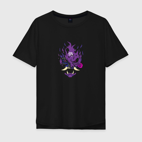 Мужская футболка хлопок Oversize с принтом Samurai - purple в Новосибирске, 100% хлопок | свободный крой, круглый ворот, “спинка” длиннее передней части | cyberpunk 2077 | samurai | киберанк 2077 | огонь | пламя | самурай
