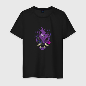 Мужская футболка хлопок с принтом Samurai - purple , 100% хлопок | прямой крой, круглый вырез горловины, длина до линии бедер, слегка спущенное плечо. | Тематика изображения на принте: cyberpunk 2077 | samurai | киберанк 2077 | огонь | пламя | самурай