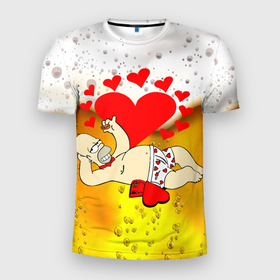 Мужская футболка 3D Slim с принтом Любвеобильный Гомер в Тюмени, 100% полиэстер с улучшенными характеристиками | приталенный силуэт, круглая горловина, широкие плечи, сужается к линии бедра | 14 февраля | love | the 14th of february | valentine | гомер симпсон | день влюбленных | любовь | святой валентин