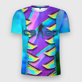 Мужская футболка 3D спортивная с принтом CS GO blue gem 2 в Белгороде, 100% полиэстер с улучшенными характеристиками | приталенный силуэт, круглая горловина, широкие плечи, сужается к линии бедра | Тематика изображения на принте: counter strike | cs go | neon | контра | неон