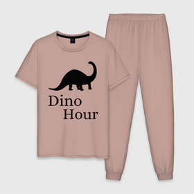 Мужская пижама хлопок с принтом DinoHour , 100% хлопок | брюки и футболка прямого кроя, без карманов, на брюках мягкая резинка на поясе и по низу штанин
 | dino | dinohour | dinosaur | дино | динозавр