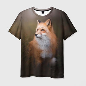 Мужская футболка 3D с принтом Лиса-охотница в Курске, 100% полиэфир | прямой крой, круглый вырез горловины, длина до линии бедер | fox | foxy | животное | звери | лиса | лисенок | лисичка | милая | рыжая | фокс