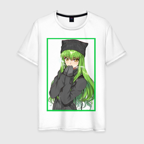 Мужская футболка хлопок с принтом C.C. (Code Geass) в Новосибирске, 100% хлопок | прямой крой, круглый вырез горловины, длина до линии бедер, слегка спущенное плечо. | cc | девушка с зелеными волосами | кавай | код гиас | милая девушка | няшка