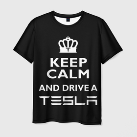 Мужская футболка 3D с принтом Drive a Tesla! в Новосибирске, 100% полиэфир | прямой крой, круглый вырез горловины, длина до линии бедер | auto | model s | sport | tesla | авто | автомобиль | водитель | гонки | гонщик | король | корона | крутая | крутой | купить | лого | логотип | маск | машина | модель | спорт | тачка | тесла | тесло | электромобиль
