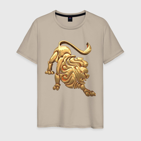 Мужская футболка хлопок с принтом Лев в Санкт-Петербурге, 100% хлопок | прямой крой, круглый вырез горловины, длина до линии бедер, слегка спущенное плечо. | zodiac signs | знаки зодиака | золотой рисунок | лев