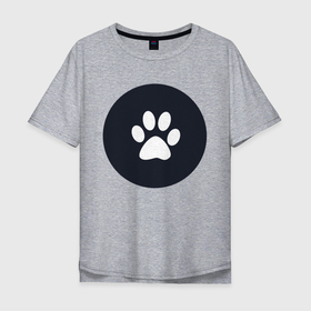 Мужская футболка хлопок Oversize с принтом Лапка в Екатеринбурге, 100% хлопок | свободный крой, круглый ворот, “спинка” длиннее передней части | Тематика изображения на принте: животные | звери | кот | лапка | черный круг
