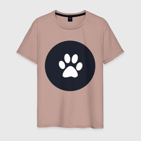 Мужская футболка хлопок с принтом Лапка в Екатеринбурге, 100% хлопок | прямой крой, круглый вырез горловины, длина до линии бедер, слегка спущенное плечо. | животные | звери | кот | лапка | черный круг