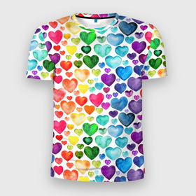 Мужская футболка 3D спортивная с принтом Радужные сердечки в Тюмени, 100% полиэстер с улучшенными характеристиками | приталенный силуэт, круглая горловина, широкие плечи, сужается к линии бедра | 8 марта | love | девочки | женская | любовь | подружке | сердечки