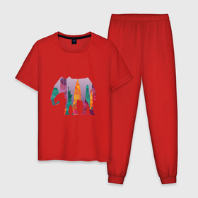 Мужская пижама хлопок с принтом Слон в Екатеринбурге, 100% хлопок | брюки и футболка прямого кроя, без карманов, на брюках мягкая резинка на поясе и по низу штанин
 | usa | америка | город | прикольный слон | слон | сша