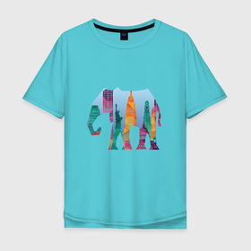 Мужская футболка хлопок Oversize с принтом Слон в Екатеринбурге, 100% хлопок | свободный крой, круглый ворот, “спинка” длиннее передней части | usa | америка | город | прикольный слон | слон | сша