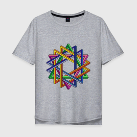 Мужская футболка хлопок Oversize с принтом Иллюзия треугольники в Петрозаводске, 100% хлопок | свободный крой, круглый ворот, “спинка” длиннее передней части | вязь | зрение | иллюзия | многоугольник | обман | оптическая | переплетение | разноцветный | треугольник