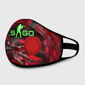 Маска из неопрена с принтом CS GO Red heat в Ухте, неопрен 100% | Форма огибающая нос. Резинки для ушей с дополнительной резинкой на затылке. Клапан для выдоха для активного дыхания при занятиях спортом. Эластичный материал маски и окантовки для лучшего растяжения и прилегания маски.  | counter strike | cs go | контра | кс го