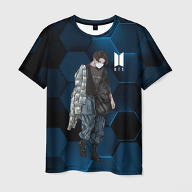 Мужская футболка 3D с принтом BTS в Екатеринбурге, 100% полиэфир | прямой крой, круглый вырез горловины, длина до линии бедер | bts | k pop | kpop | rm | аниме | бтс | ви | джей хоуп | джонгук | кпоп | сюга | чимин | чин | япония