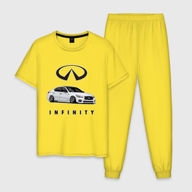 Мужская пижама хлопок с принтом Infinfity Car в Петрозаводске, 100% хлопок | брюки и футболка прямого кроя, без карманов, на брюках мягкая резинка на поясе и по низу штанин
 | car | infinity | автомобиль | инфинити | тачка | финик