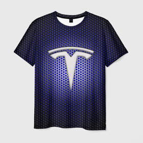 Мужская футболка 3D с принтом Космические технологии TESLA в Белгороде, 100% полиэфир | прямой крой, круглый вырез горловины, длина до линии бедер | logo | илон | карбон | лого | логотип | маск | сетка | соты | тесла | тесла х | тесло | тэсла | электрокар | элон
