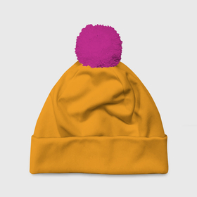 Шапка 3D c помпоном с принтом Цвет Шафран (без рисунка) в Белгороде, 100% полиэстер | универсальный размер, печать по всей поверхности изделия | без рисунка | горчичный | желто оранжевый тон | желтый | модные цвета 2020 | оранжевый | рыжий | сочный цвет | цвет 2020 | шафран | яркие цвета