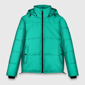 Мужская зимняя куртка 3D с принтом Бискайский зеленый без рисунка в Тюмени, верх — 100% полиэстер; подкладка — 100% полиэстер; утеплитель — 100% полиэстер | длина ниже бедра, свободный силуэт Оверсайз. Есть воротник-стойка, отстегивающийся капюшон и ветрозащитная планка. 

Боковые карманы с листочкой на кнопках и внутренний карман на молнии. | Тематика изображения на принте: 2020 года | biscay | biscay green | panton vesna | pantone | бирюзовый | бискайский залив | бискайский зеленый | весна лето | зеленый | модные цвета | цвет 2020 года
