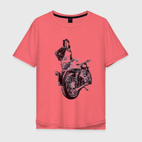 Мужская футболка хлопок Oversize с принтом Мотоцикл , 100% хлопок | свободный крой, круглый ворот, “спинка” длиннее передней части | байк | байкеры | дорога | мотоцикл | мотоциклисты | скорость