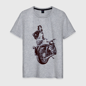 Мужская футболка хлопок с принтом Мотоцикл в Белгороде, 100% хлопок | прямой крой, круглый вырез горловины, длина до линии бедер, слегка спущенное плечо. | байк | байкеры | дорога | мотоцикл | мотоциклисты | скорость