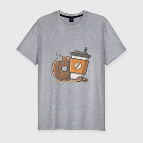 Мужская футболка хлопок Slim с принтом Сладкая жизнь в Санкт-Петербурге, 92% хлопок, 8% лайкра | приталенный силуэт, круглый вырез ворота, длина до линии бедра, короткий рукав | Тематика изображения на принте: coffee | вкусняшки | кофе | пончик | сладости