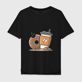 Мужская футболка хлопок Oversize с принтом Сладкая жизнь в Екатеринбурге, 100% хлопок | свободный крой, круглый ворот, “спинка” длиннее передней части | coffee | вкусняшки | кофе | пончик | сладости
