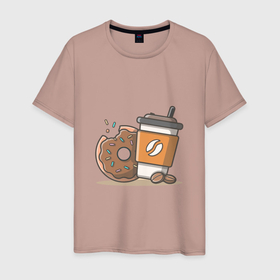 Мужская футболка хлопок с принтом Сладкая жизнь в Санкт-Петербурге, 100% хлопок | прямой крой, круглый вырез горловины, длина до линии бедер, слегка спущенное плечо. | coffee | вкусняшки | кофе | пончик | сладости