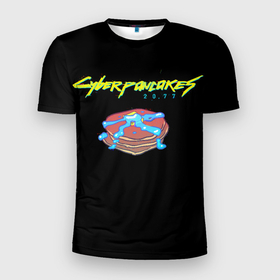 Мужская футболка 3D спортивная с принтом Киберблин 2077 в Белгороде, 100% полиэстер с улучшенными характеристиками | приталенный силуэт, круглая горловина, широкие плечи, сужается к линии бедра | cyberpunk | cyberpunk 2077 | humor | pancakes | блин | блинчик | киберпанк | киберпанк 2077 | юмор