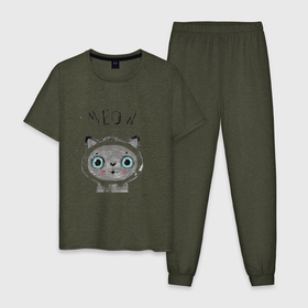 Мужская пижама хлопок с принтом Котик в Курске, 100% хлопок | брюки и футболка прямого кроя, без карманов, на брюках мягкая резинка на поясе и по низу штанин
 | кот | кошка | мяу | полосатый | хвостатый