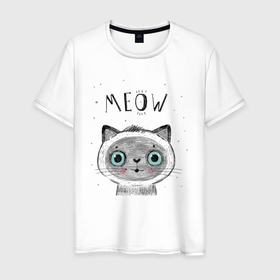 Мужская футболка хлопок с принтом Котик в Новосибирске, 100% хлопок | прямой крой, круглый вырез горловины, длина до линии бедер, слегка спущенное плечо. | кот | кошка | мяу | полосатый | хвостатый