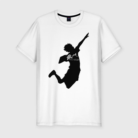 Мужская футболка хлопок Slim с принтом Hinata в прыжке в Екатеринбурге, 92% хлопок, 8% лайкра | приталенный силуэт, круглый вырез ворота, длина до линии бедра, короткий рукав | black | fly | haikyuu | hinata | волейбол