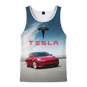 Мужская майка 3D с принтом Tesla Model 3 в Курске, 100% полиэстер | круглая горловина, приталенный силуэт, длина до линии бедра. Пройма и горловина окантованы тонкой бейкой | 3 | america | auto | car | electric | elon | model | motors | musk | tesla | usa | vehicle | авто | америка | илон | маск | модель | сша | тесла | электромобиль