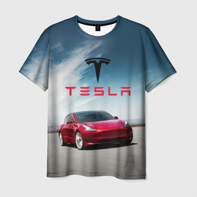 Мужская футболка 3D с принтом Tesla Model 3 в Новосибирске, 100% полиэфир | прямой крой, круглый вырез горловины, длина до линии бедер | 3 | america | auto | car | electric | elon | model | motors | musk | tesla | usa | vehicle | авто | америка | илон | маск | модель | сша | тесла | электромобиль